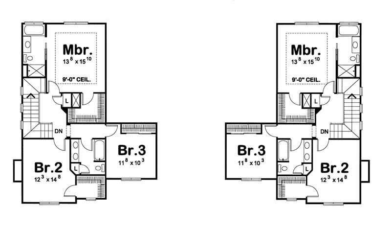 Floor Plan Second Story of European Plan #120-1602