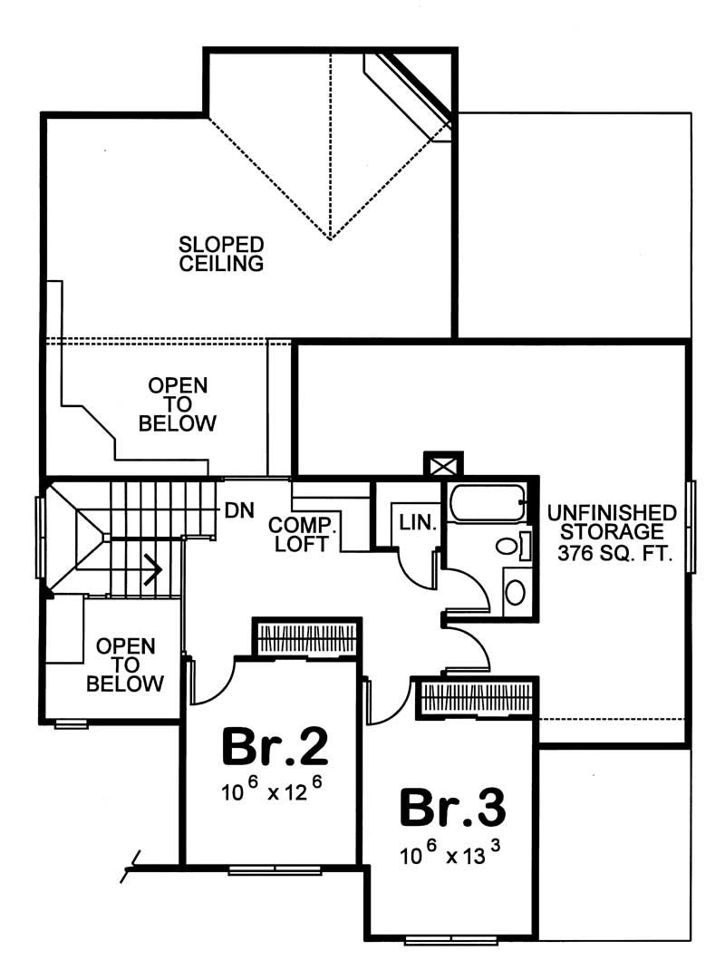 Floor Plan Second Story of French Plan #120-1604