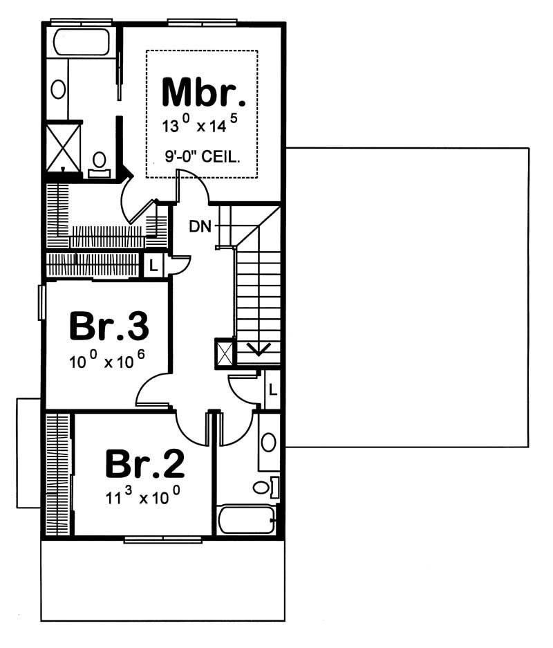 Floor Plan Second Story of Country Plan #120-1632