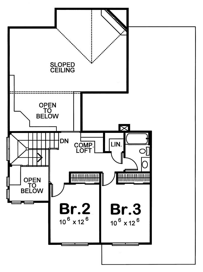 Floor Plan Second Story of Country Plan #120-1637