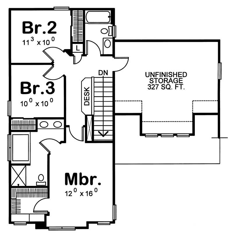 Floor Plan Second Story of Country Plan #120-1639