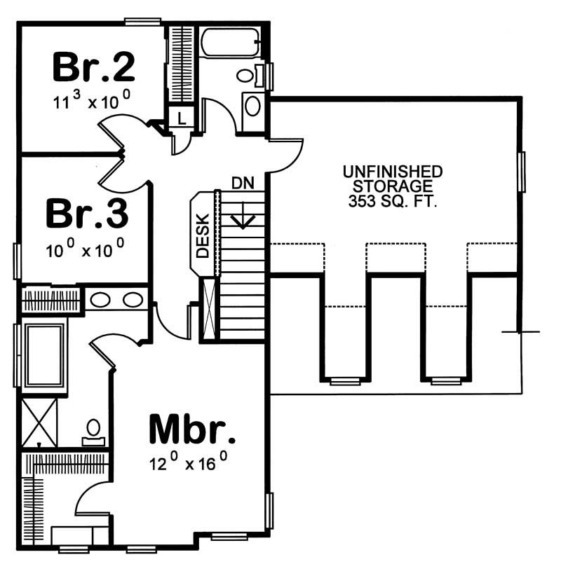 Floor Plan Second Story of Country Plan #120-1640