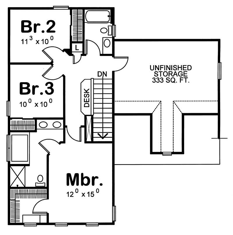 Floor Plan Second Story of Colonial Plan #120-1669