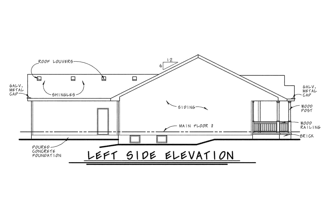 Home Plan Left Elevation of this 2-Bedroom,1142 Sq Ft Plan -120-1790