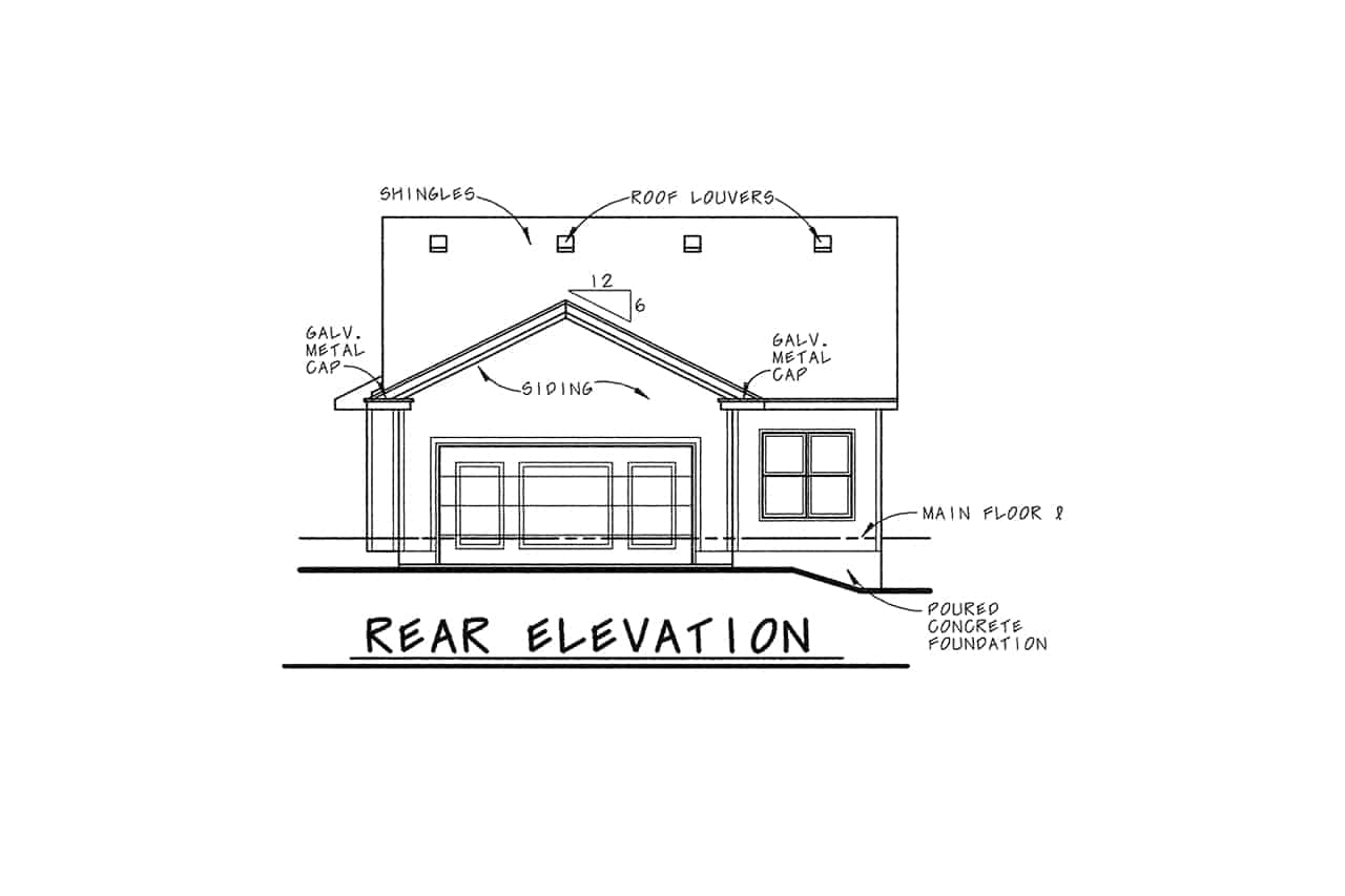 Home Plan Rear Elevation of this 2-Bedroom,1142 Sq Ft Plan -120-1790