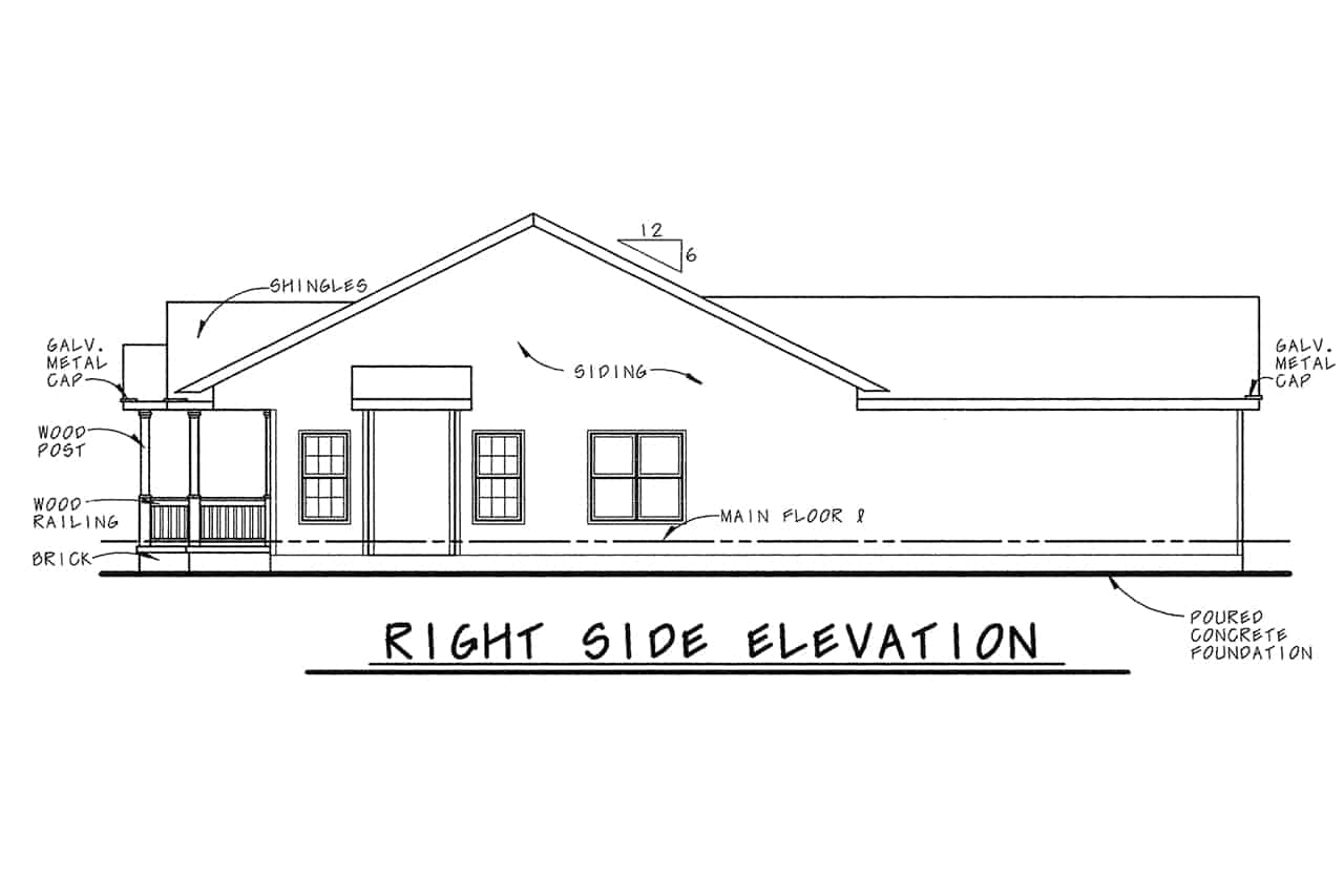 Home Plan Right Elevation of this 2-Bedroom,1142 Sq Ft Plan -120-1790