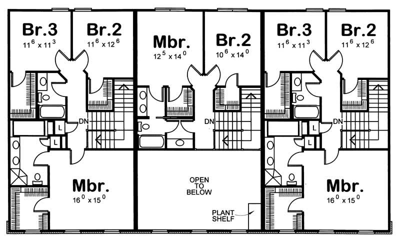 Floor Plan Second Story of Multi-Unit Plan #120-1836