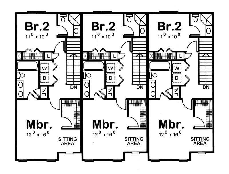Floor Plan Second Story of Multi-Unit Plan #120-1838