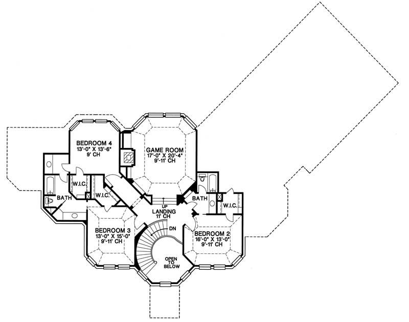 Floor Plan Second Story of European Plan #120-1855