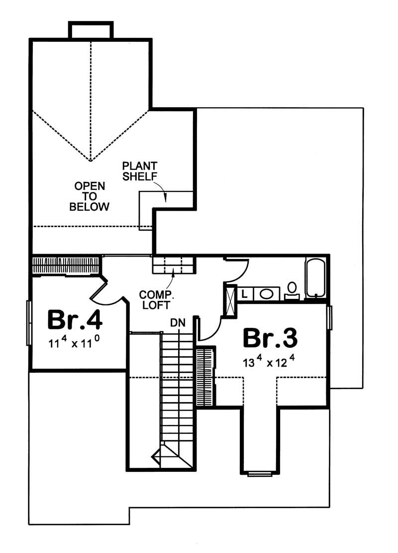 Floor Plan Second Story of Country Plan #120-1929