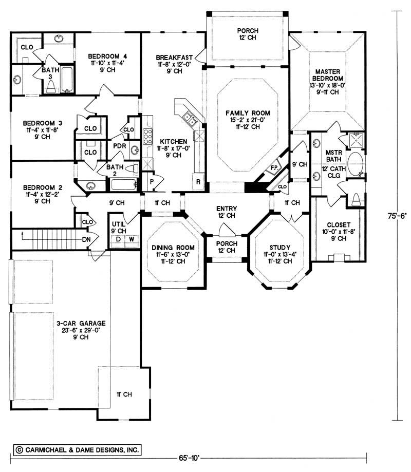 Floor Plan First Story of Country Plan #120-1963
