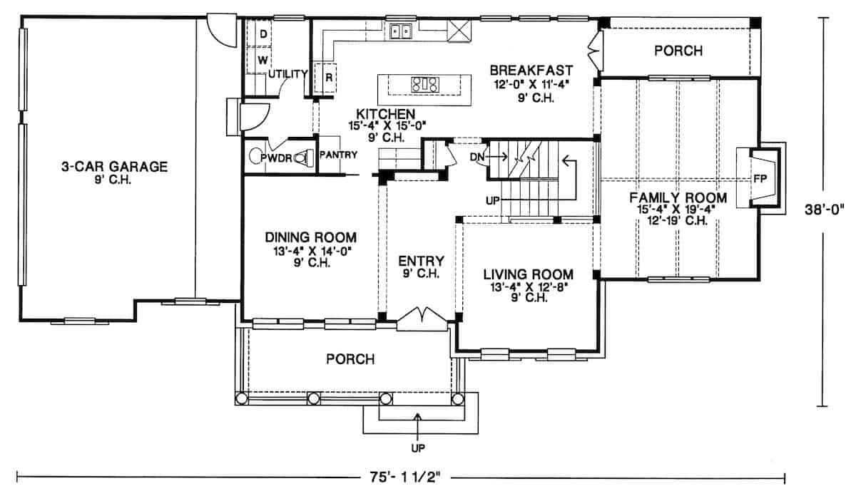 Floor Plan Main Level of Traditional Plan #120-1964