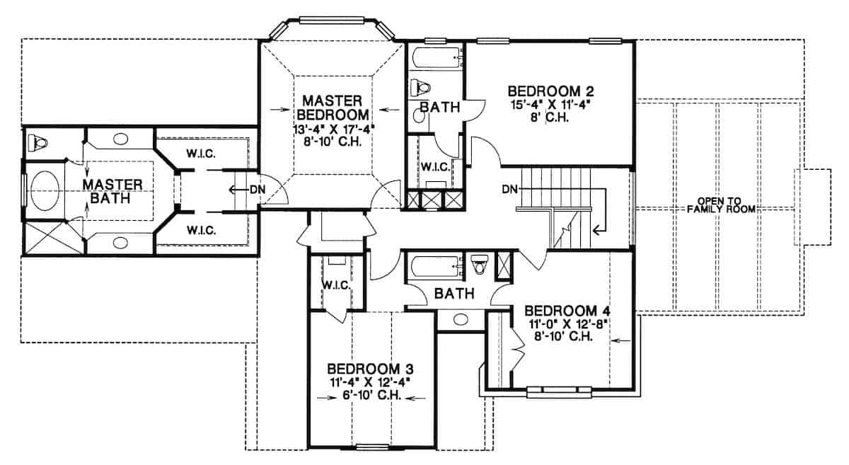 Floor Plan Upper Level of Traditional Plan #120-1964