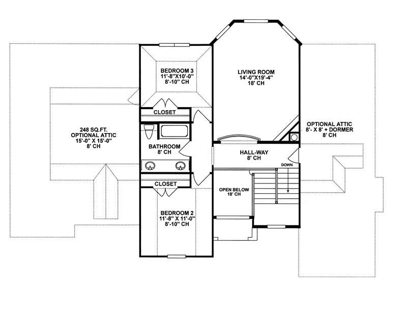 Floor Plan Second Story of French Plan #120-1966