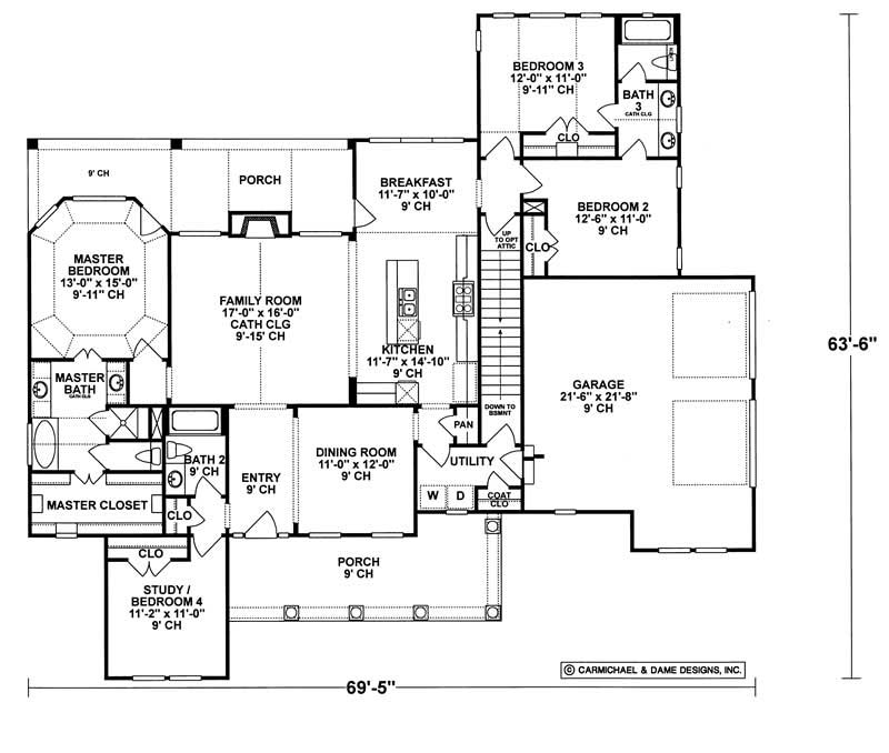 Floor Plan First Story of Country Plan #120-1981