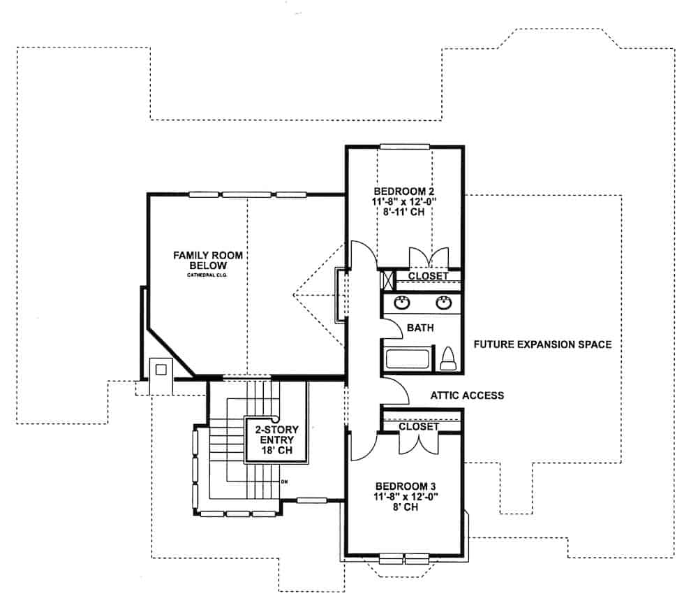 Floor Plan Upper Level of European Plan #120-1983