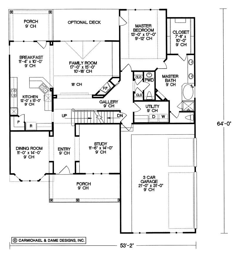Floor Plan First Story of Country Plan #120-1987