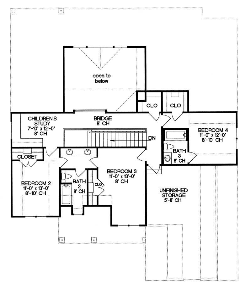Floor Plan Second Story of Country Plan #120-1987