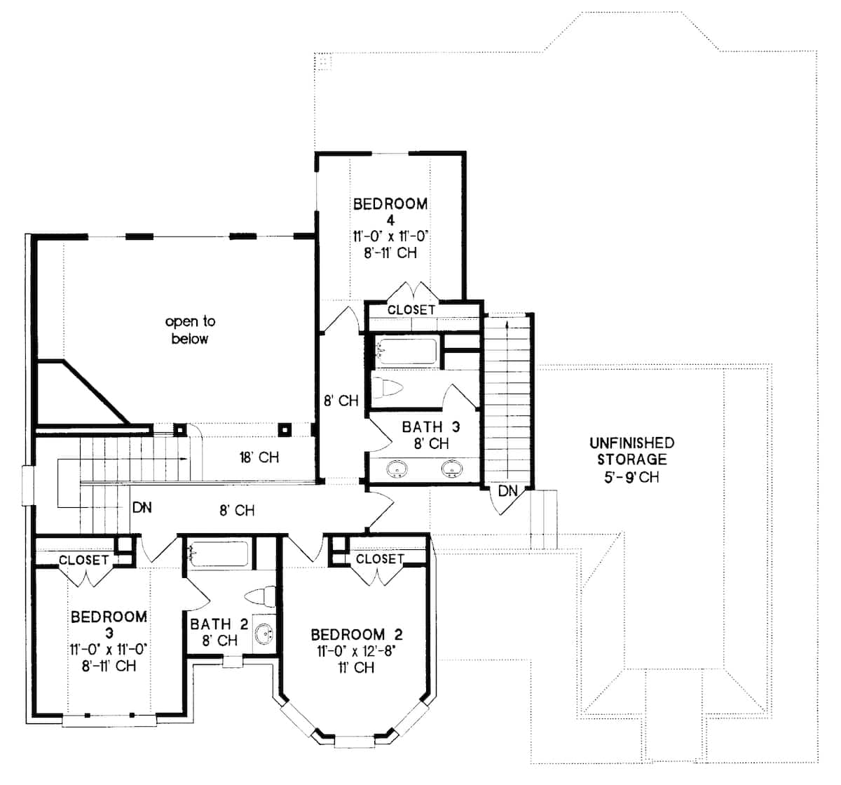 Floor Plan Upper Level of European Plan #120-2001