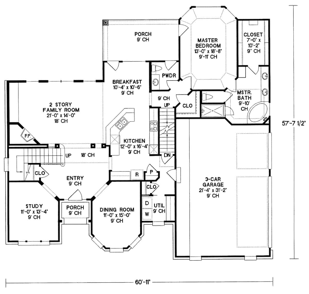 Floor Plan Main Level of European Plan #120-2001