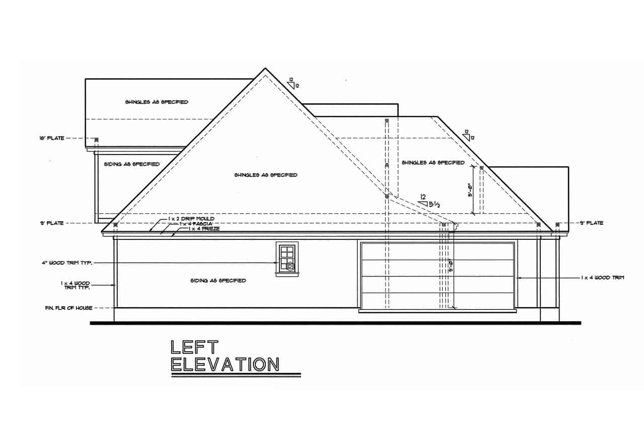 Home Plan Left Elevation of this 3-Bedroom,1819 Sq Ft Plan -120-2021