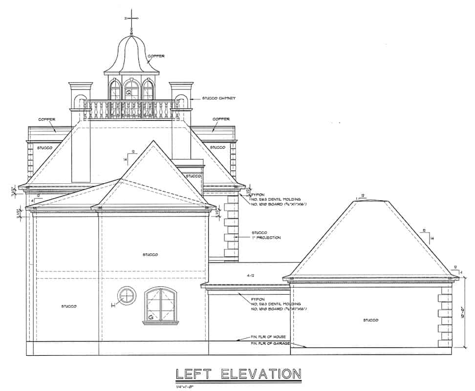 Home Plan Left Elevation of this 4-Bedroom,3335 Sq Ft Plan -120-2042