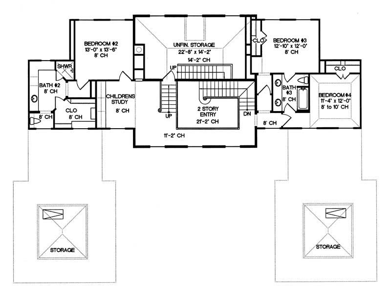 Floor Plan Second Story of Colonial Plan #120-2042