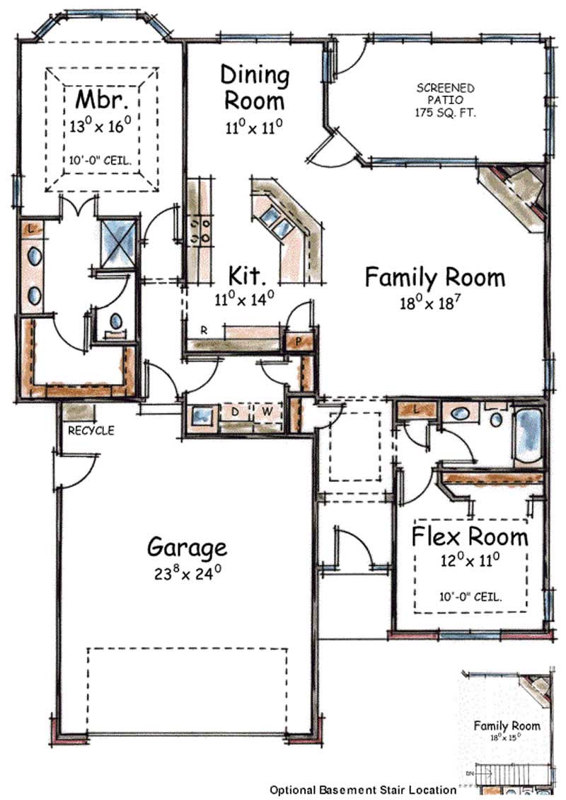 Floor Plan First Story of Ranch Plan #120-2051