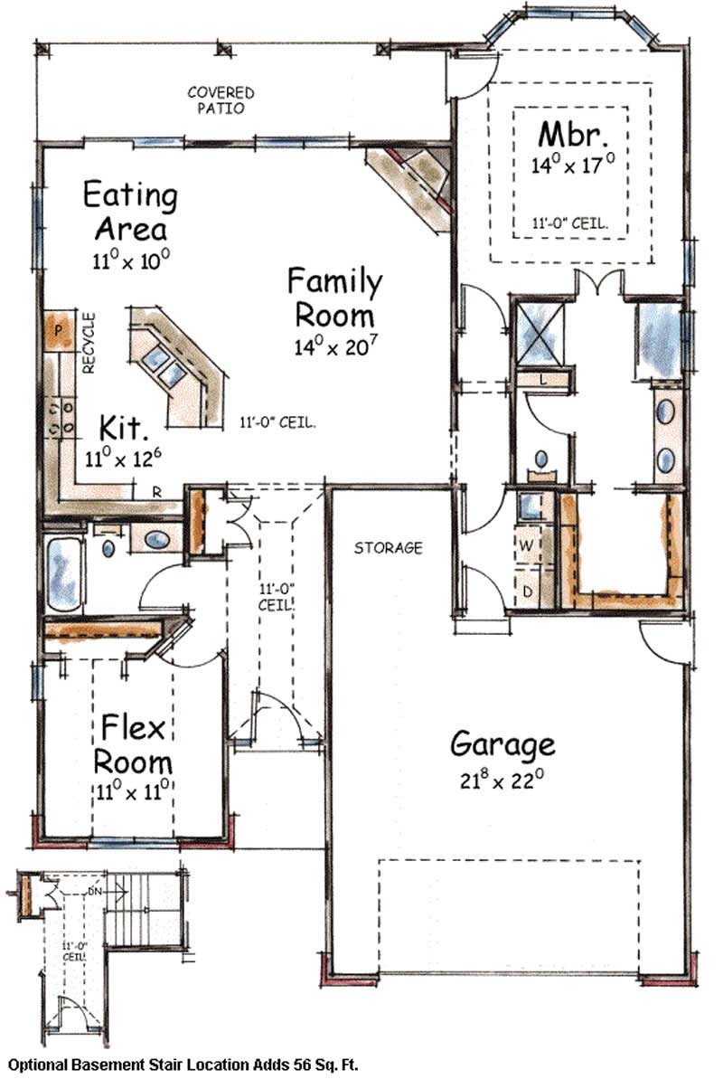 Floor Plan First Story of Ranch Plan #120-2056