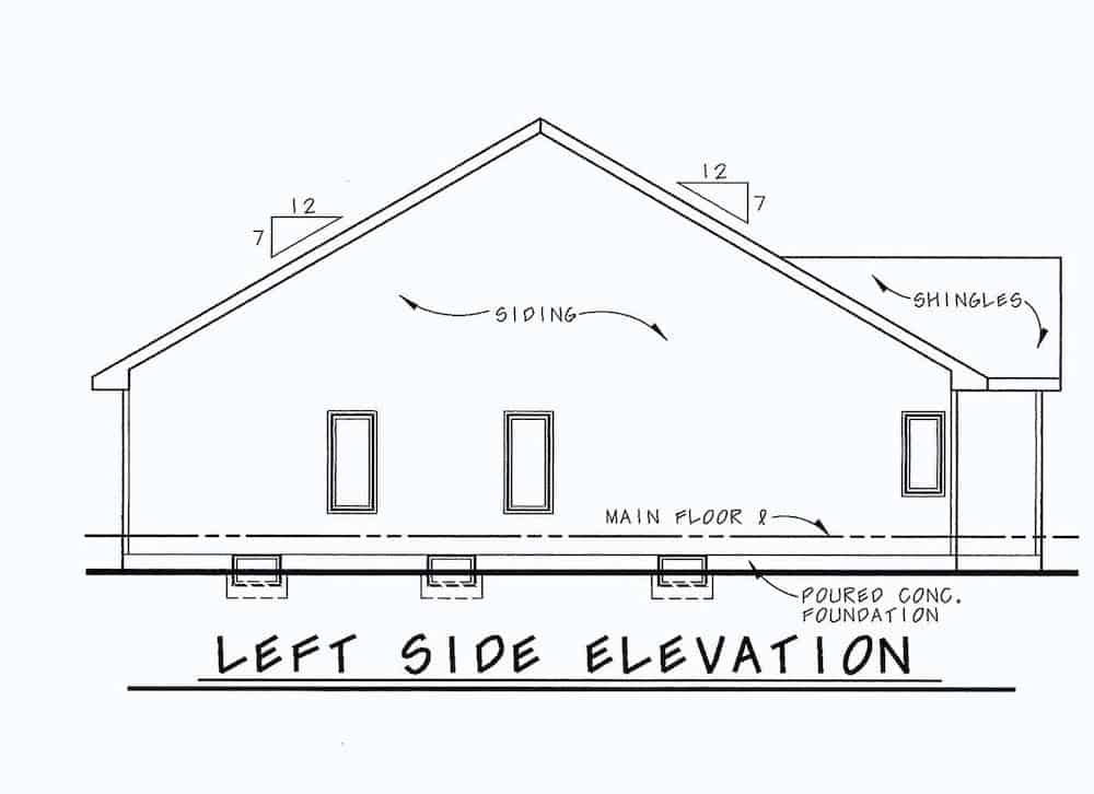 Home Plan Left Elevation of this 2-Bedroom,1091 Sq Ft Plan -120-2069