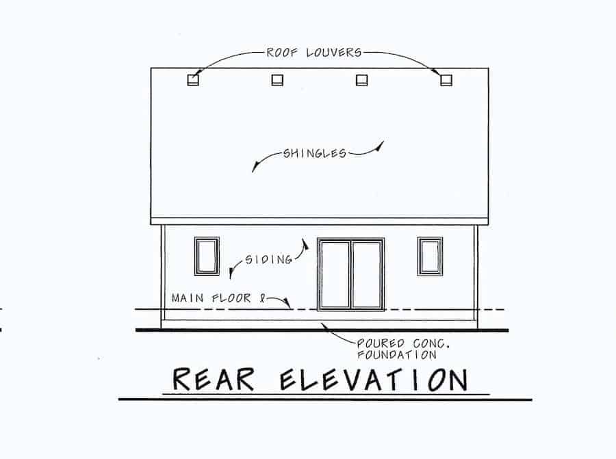 Home Plan Rear Elevation of this 2-Bedroom,1091 Sq Ft Plan -120-2069