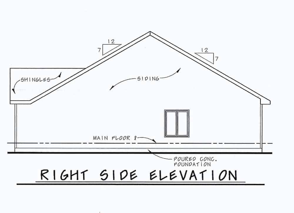 Home Plan Right Elevation of this 2-Bedroom,1091 Sq Ft Plan -120-2069