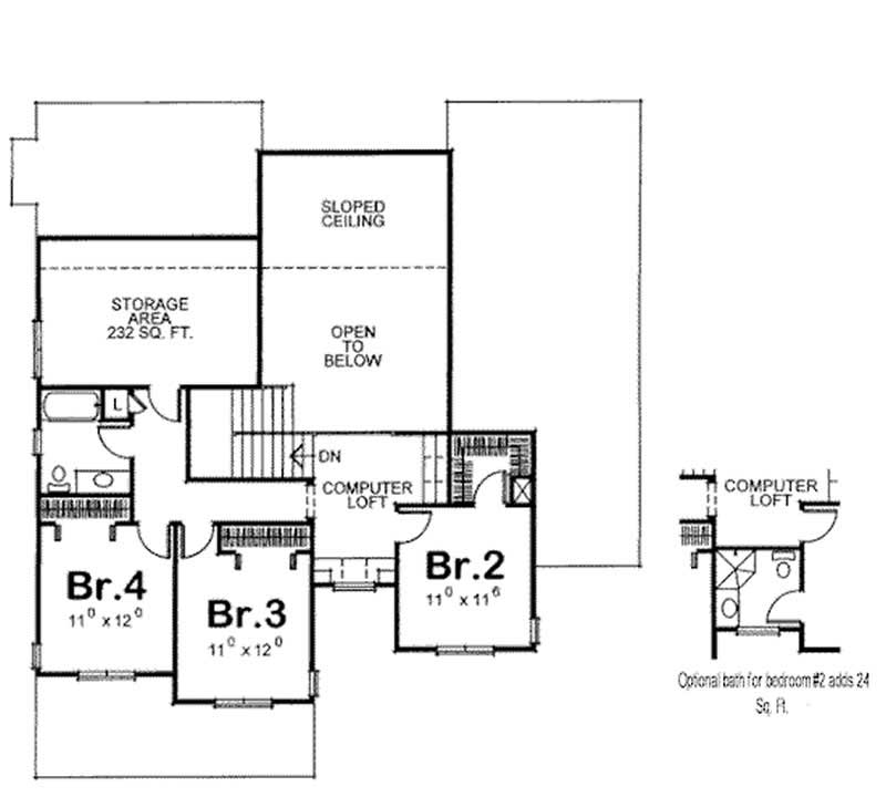 Floor Plan Second Story of Country Plan #120-2073