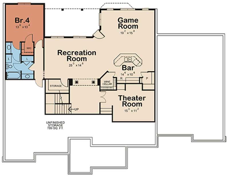 Floor Plan Basement of Country Plan #120-2077