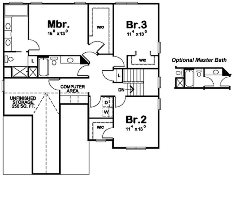 Floor Plan Second Story of Country Plan #120-2092