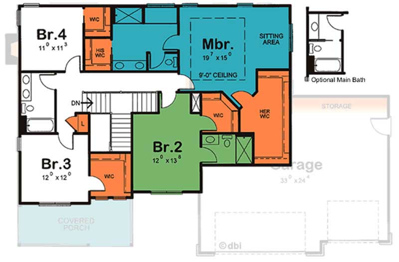 Floor Plan Second Story of Country Plan #120-2094