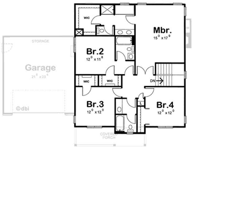 Floor Plan Second Story of Country Plan #120-2100