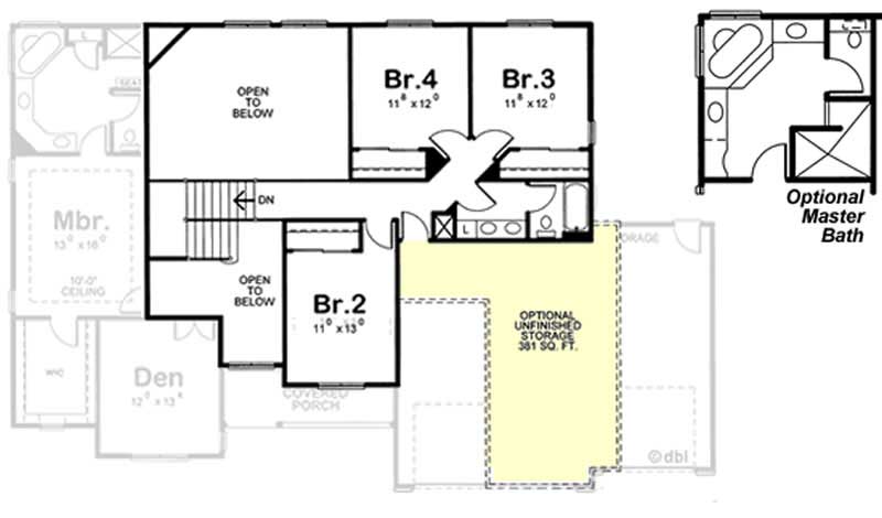 Floor Plan Second Story of Country Plan #120-2102
