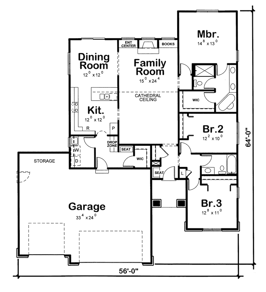 Floor Plan Main Level of Small House Plans #120-2103