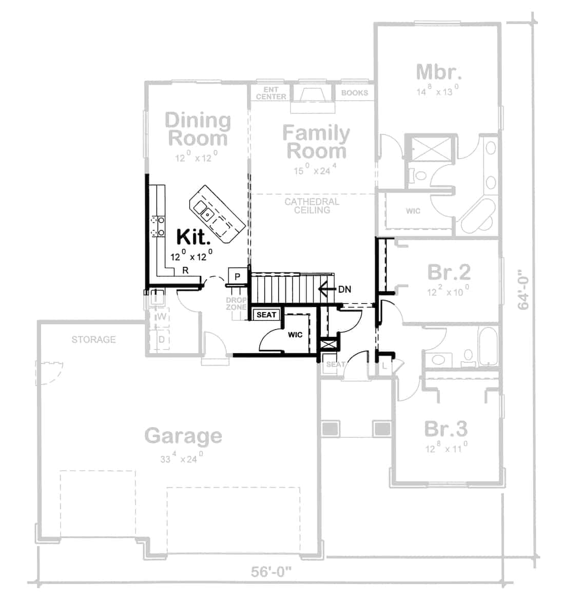 Floor Plan Main Level of Small House Plans #120-2103