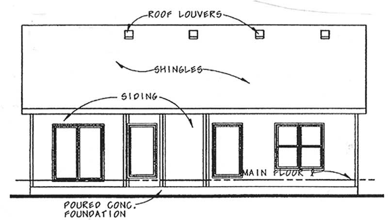 Home Plan Rear Elevation of this 2-Bedroom,1268 Sq Ft Plan -120-2104