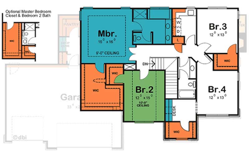 Floor Plan Second Story of Traditional Plan #120-2106