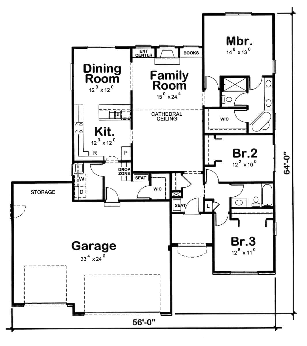 Floor Plan Main Level of Ranch Plan #120-2114
