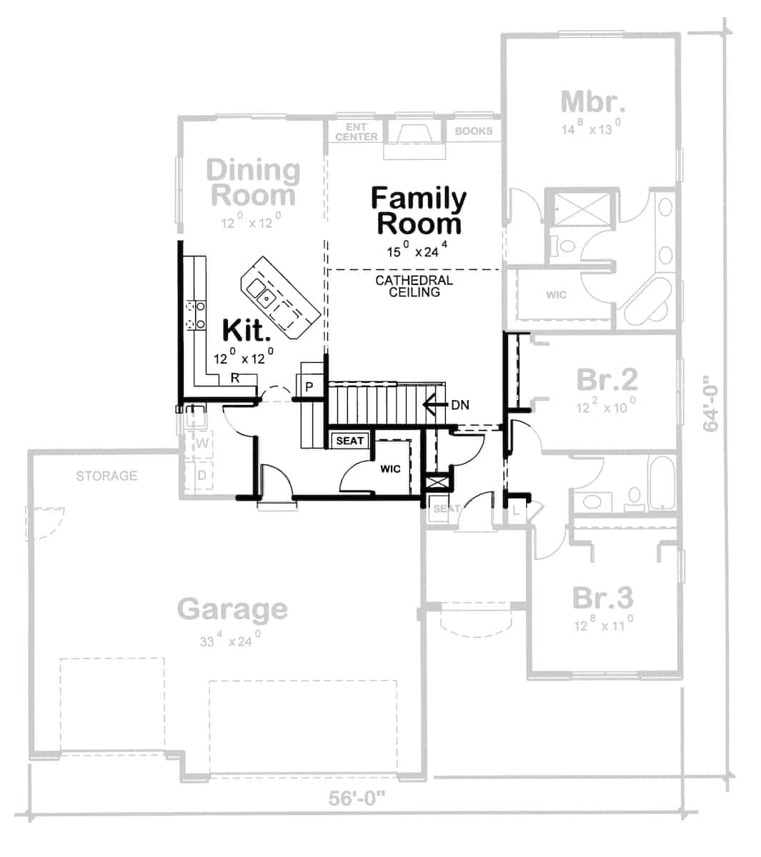 Floor Plan Main Level of Ranch Plan #120-2114