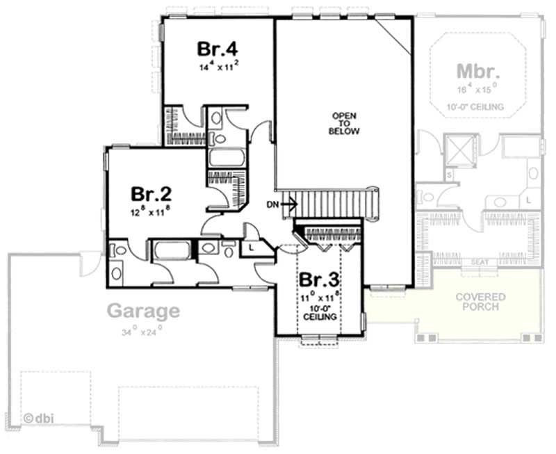 Floor Plan Second Story of Craftsman Plan #120-2115