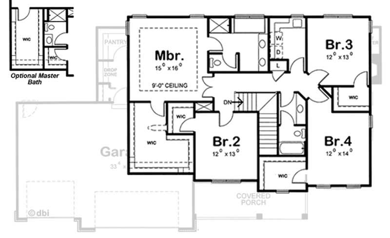 Floor Plan Second Story of Ranch Plan #120-2119