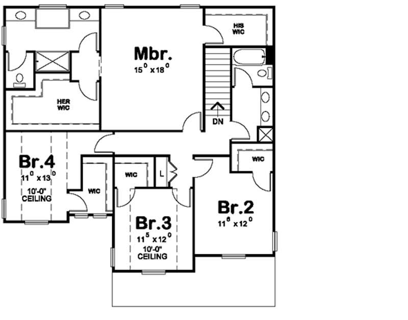 Floor Plan Second Story of Craftsman Plan #120-2124