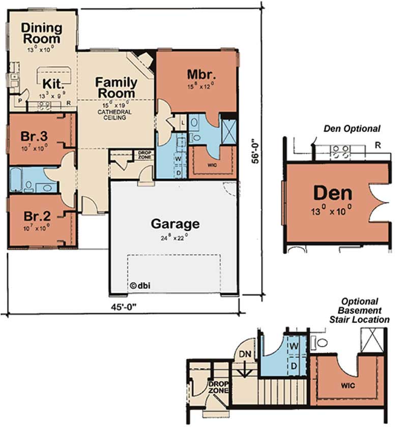 Floor Plan First Story of Small House Plans #120-2125