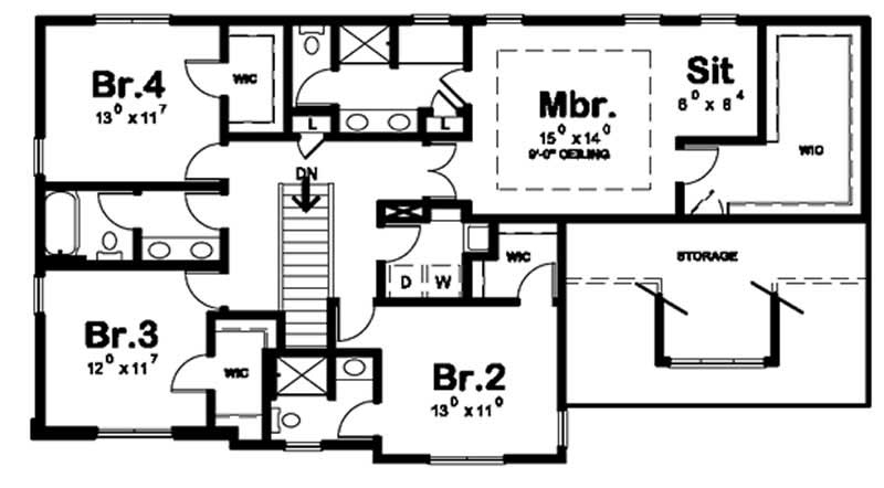 Floor Plan Second Story of Country Plan #120-2131