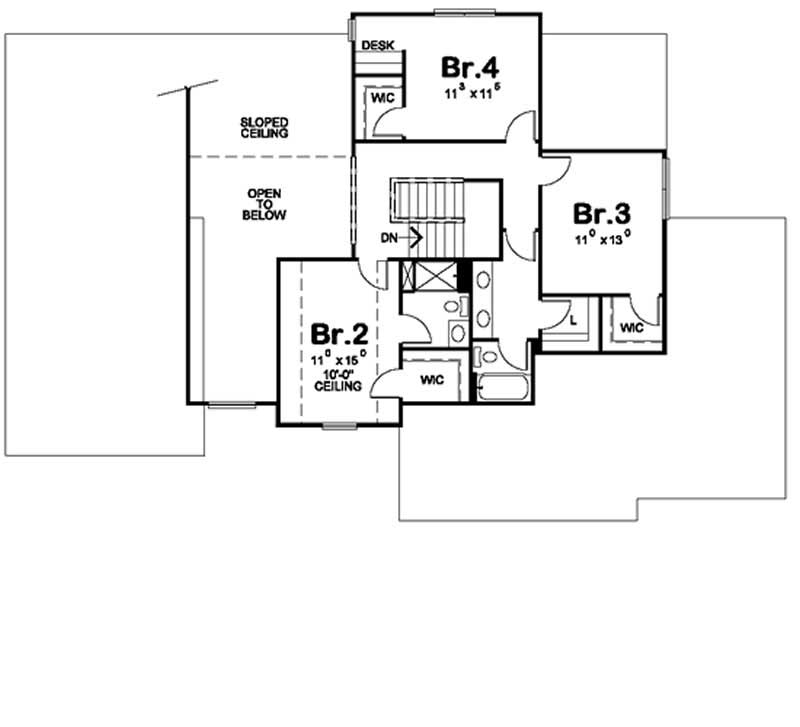 Floor Plan Second Story of Country Plan #120-2138
